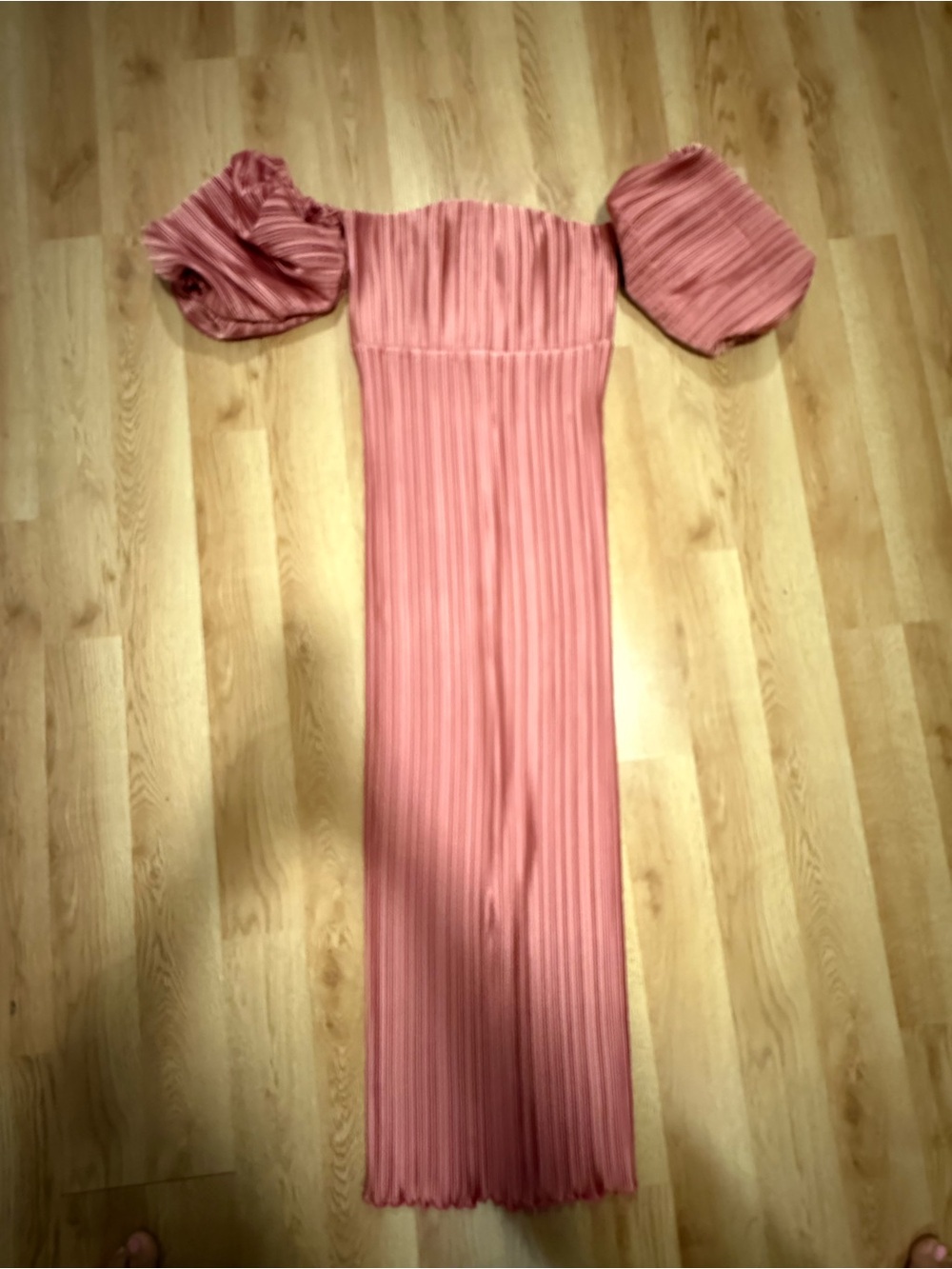 L’IDEE siren Off-Shoulder Pink Pleated Maxi Dress